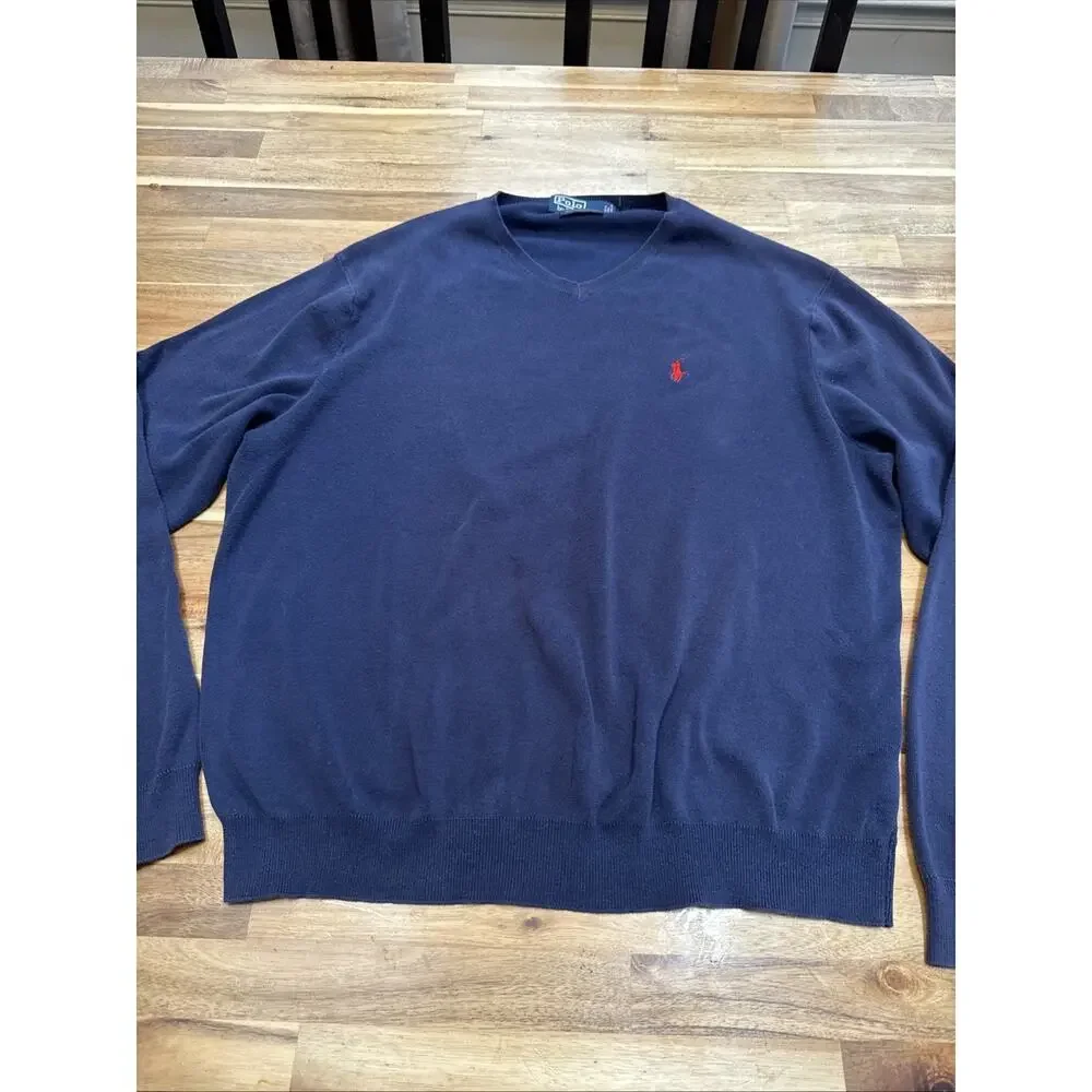 Polo Ralph‎ Lauren Sweater Mens Size XL Blue V-Neck Pima Cotton Knit Pullover